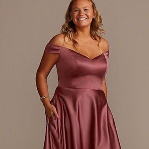 Off-the-Shoulder Satin A-Line Bridesmaid Dress DAVID'S BRIDAL  F20134